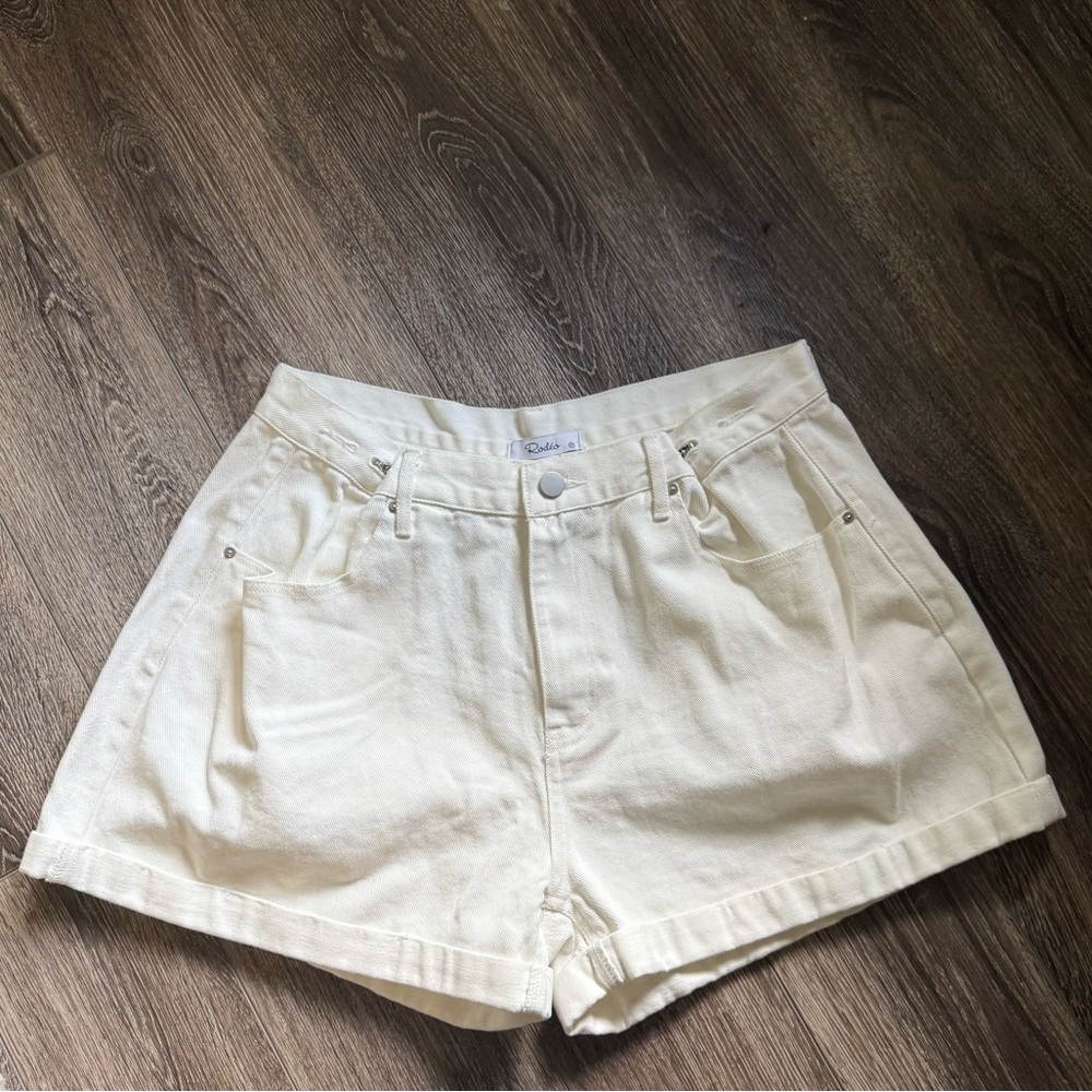 High Waist Denim Shorts with Tailored Pleats